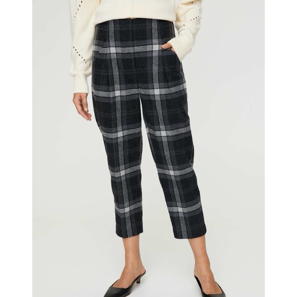 Aritzia Wilfred Chambery Check Plaid Pants Trousers SZ 00 Virgin Wool Gray Black - Picture 2 of 15